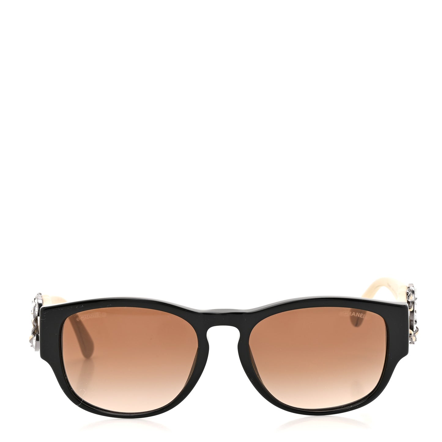 Acetate Lambskin Crystal Baguette Chain CC Sunglasses 5454-Q-B Black Beige