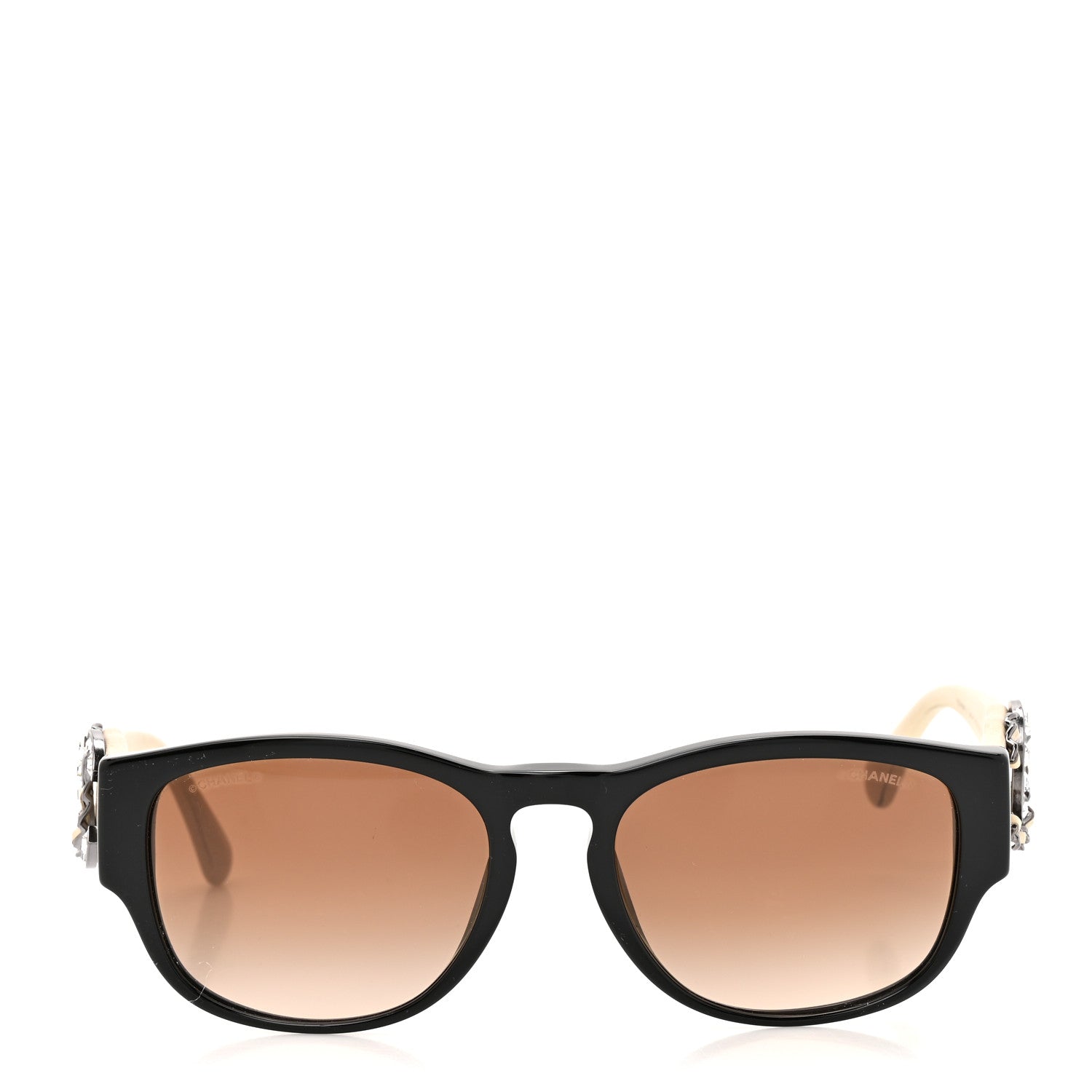 Chanel Acetate Lambskin Crystal Baguette Chain CC Sunglasses 5454-Q-B Black Beige 2 of 9