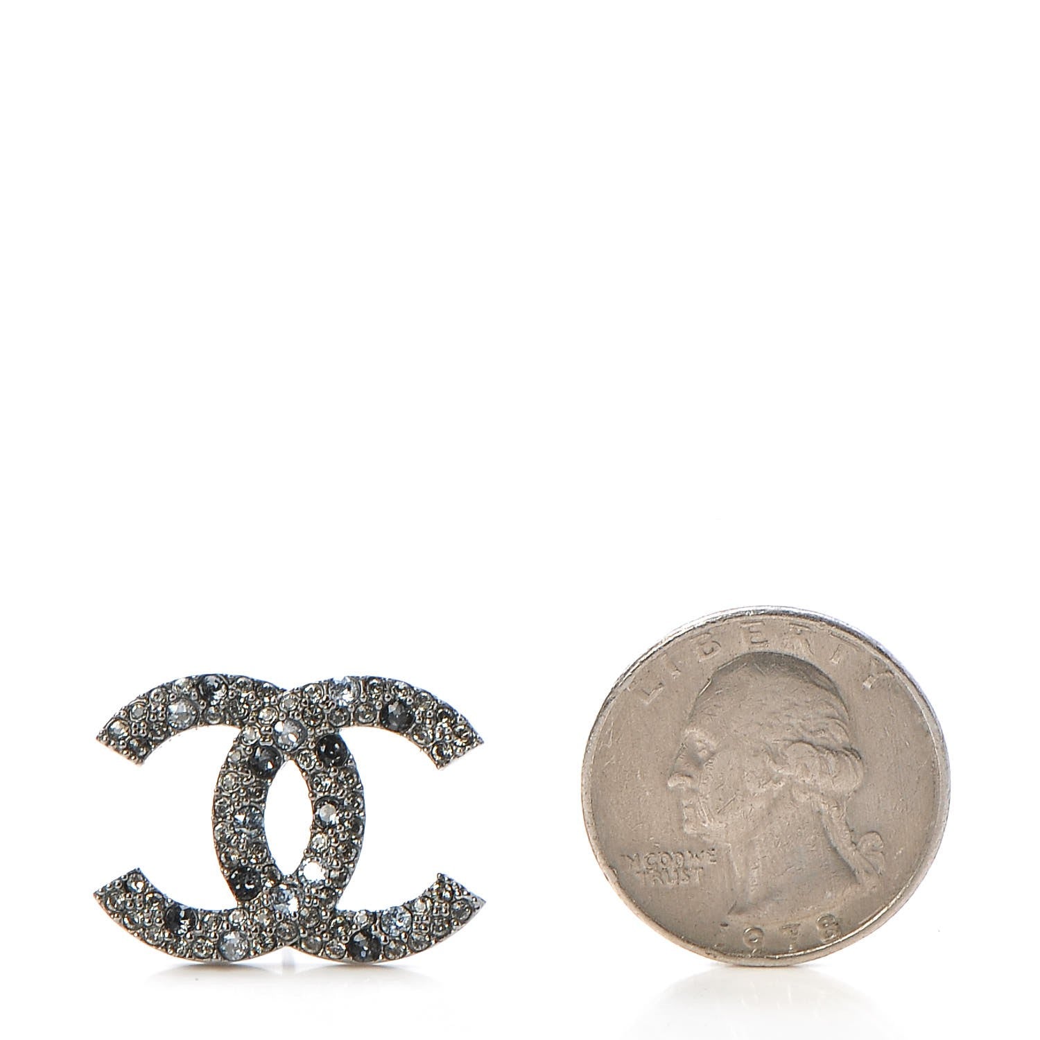 Chanel Crystal Ruthenium Large CC Earrings Grey Silver 2 of 5