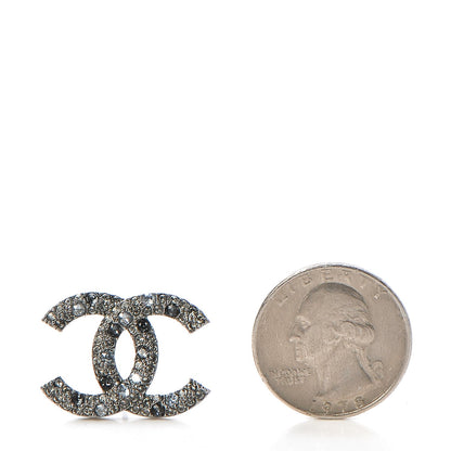 Chanel Crystal Ruthenium Large CC Earrings Grey Silver 2 of 5