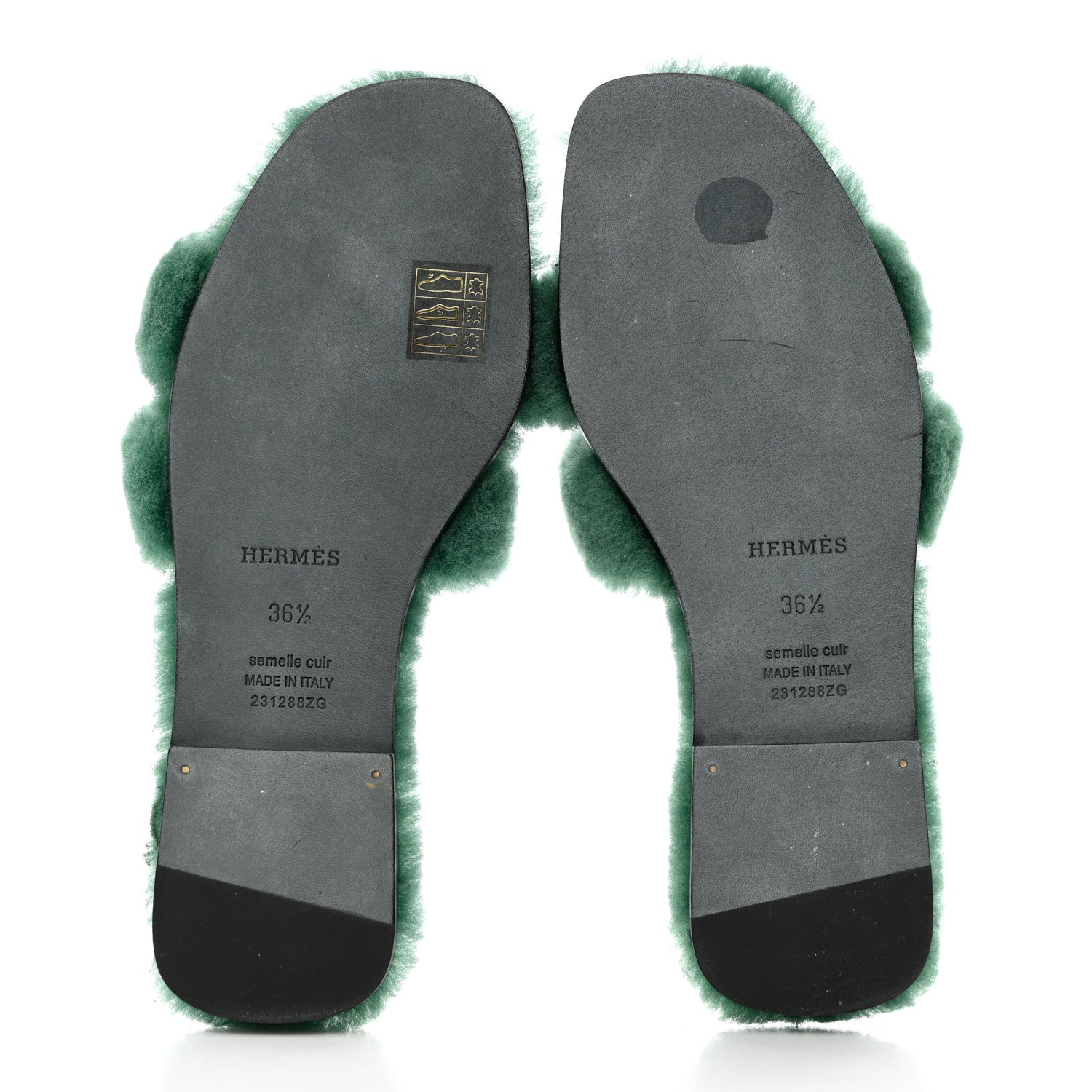 Hermes Woolskin Oran Sandals 36.5 Vert Anglais 5 of 8
