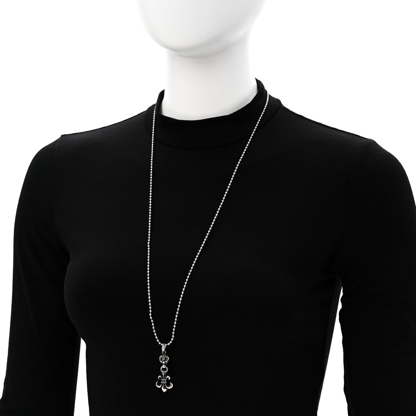 Sterling Silver Ball BS Fleur de Lis Pendant Necklace