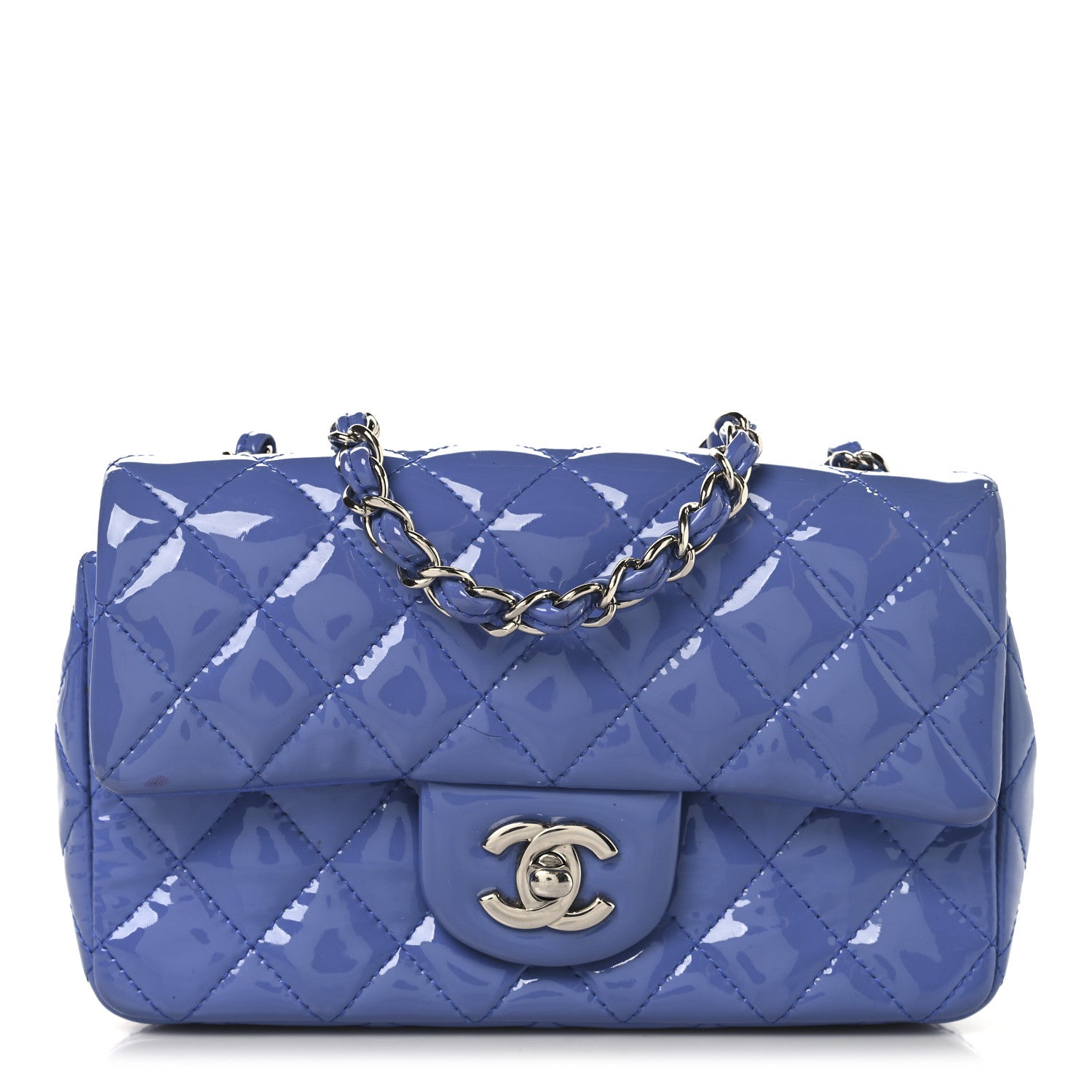 Chanel Patent Calfskin Quilted Mini Rectangular Flap Blue 1 of 13