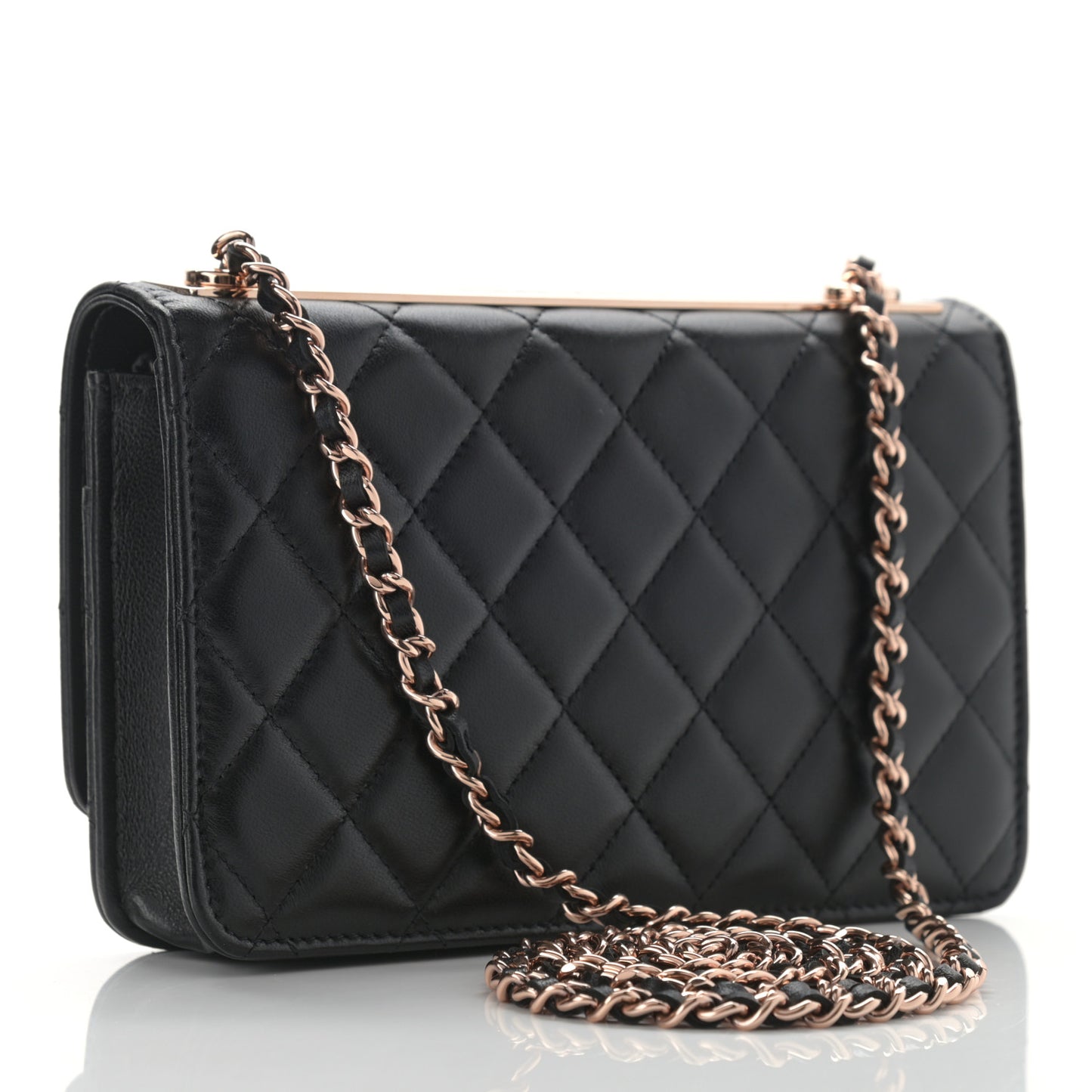 Lambskin Quilted Trendy CC Wallet On Chain WOC Black