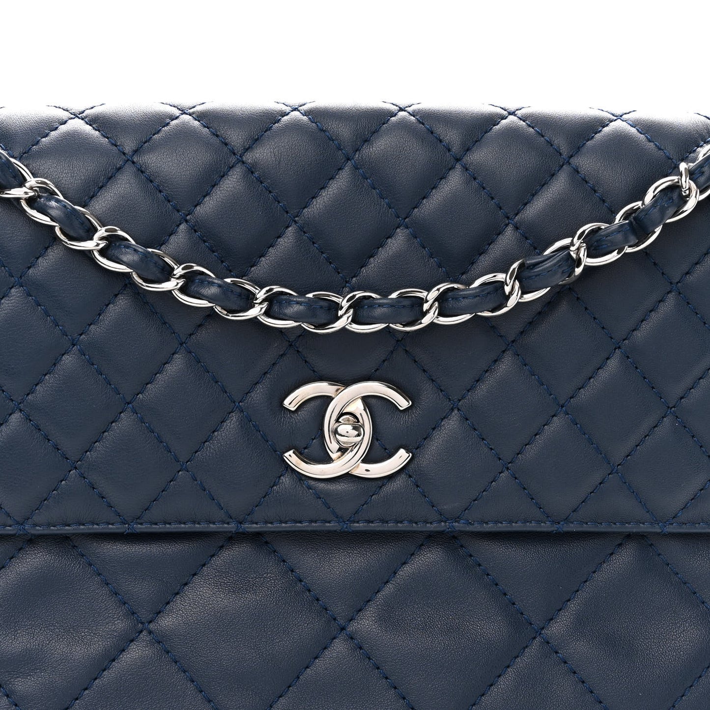 Calfskin Quilted In the Business Flap Dark Navy Blue