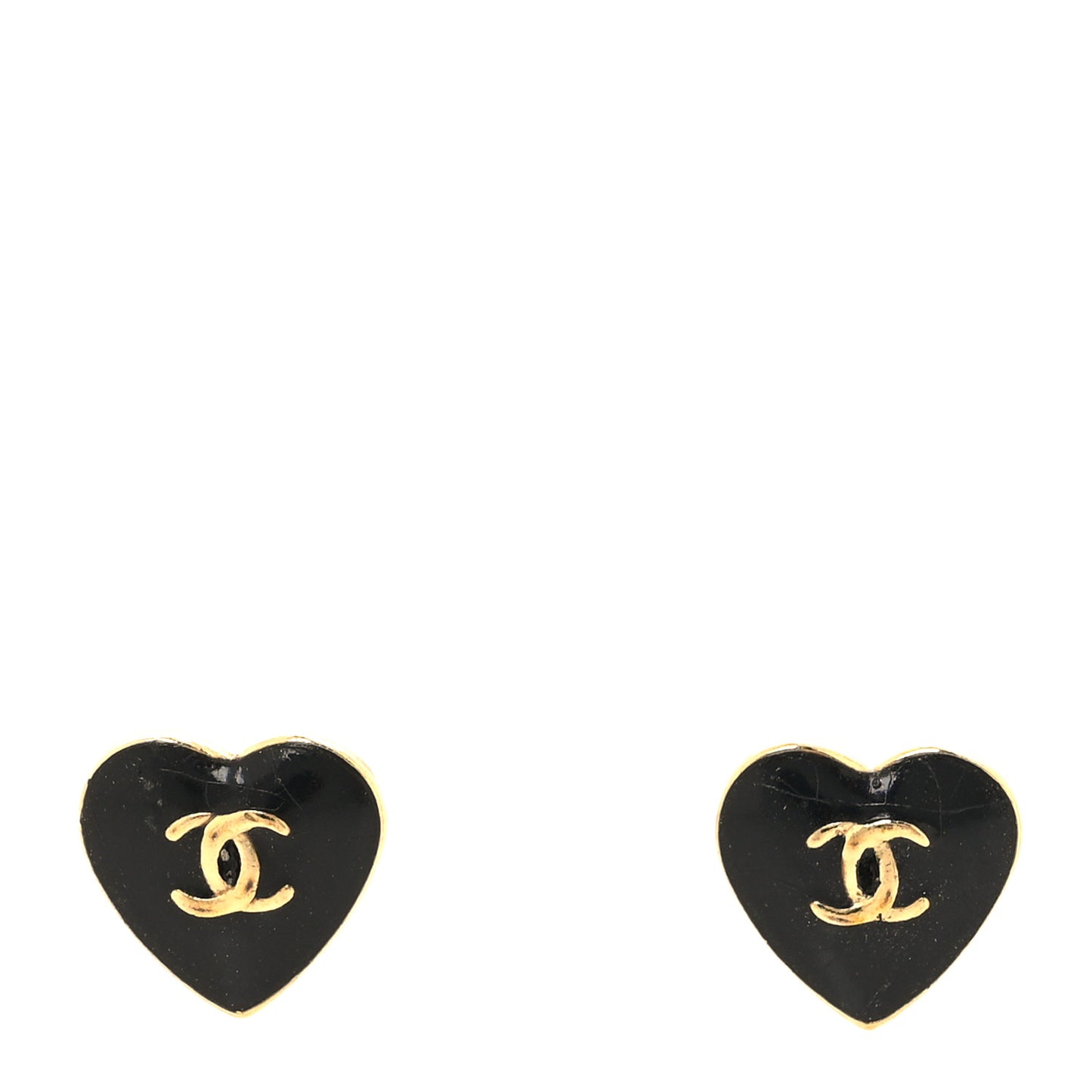 Metal Resin CC Heart Earrings Gold Black