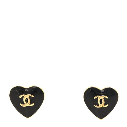 Chanel Metal Resin CC Heart Earrings Gold Black 1 of 4