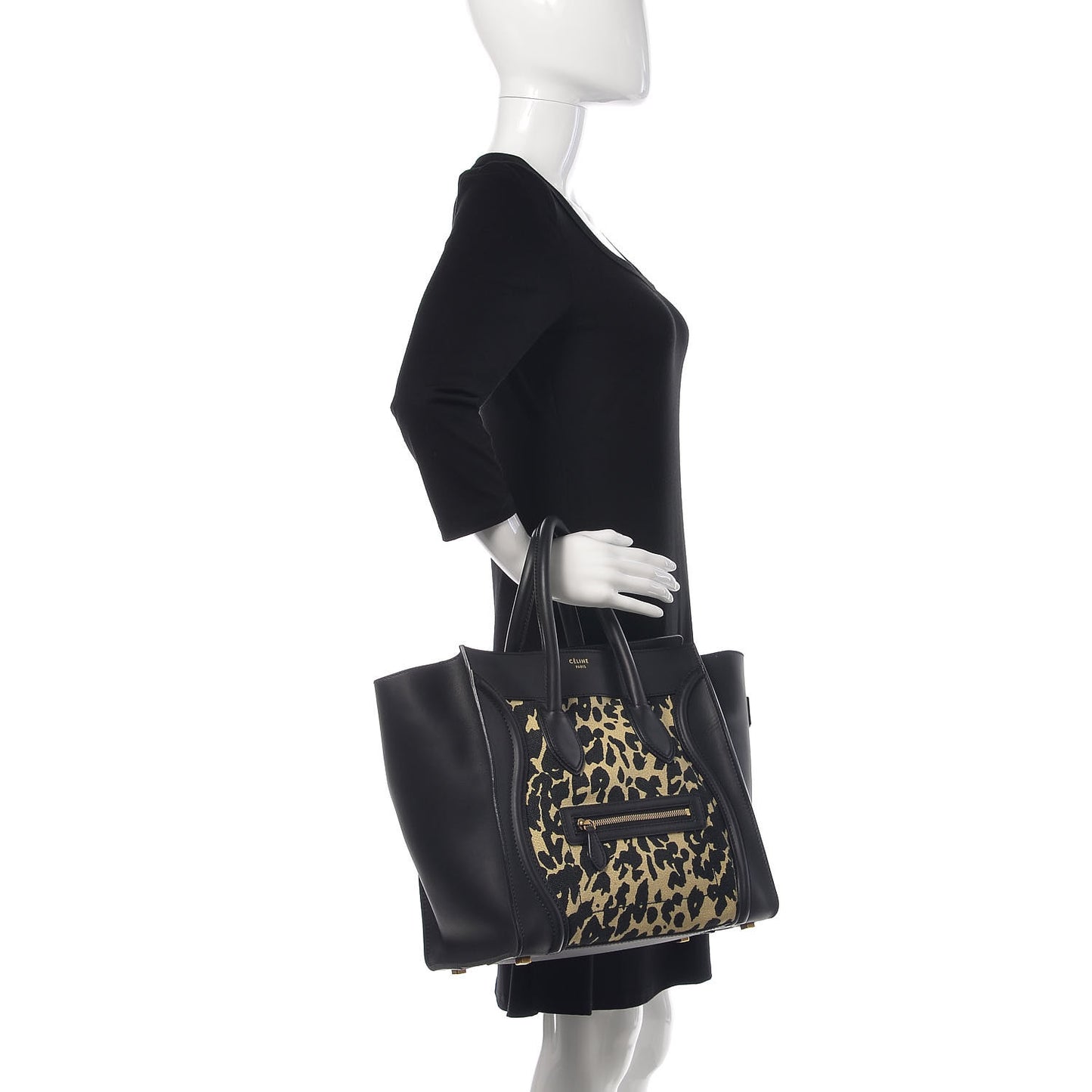 Canvas Smooth Calfskin Leopard Print Mini Luggage Black