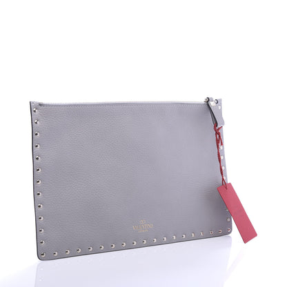 Valentino Garavani Pebbled Calfskin Large Rockstud Zip Pouch Pastel Grey 3 of 6