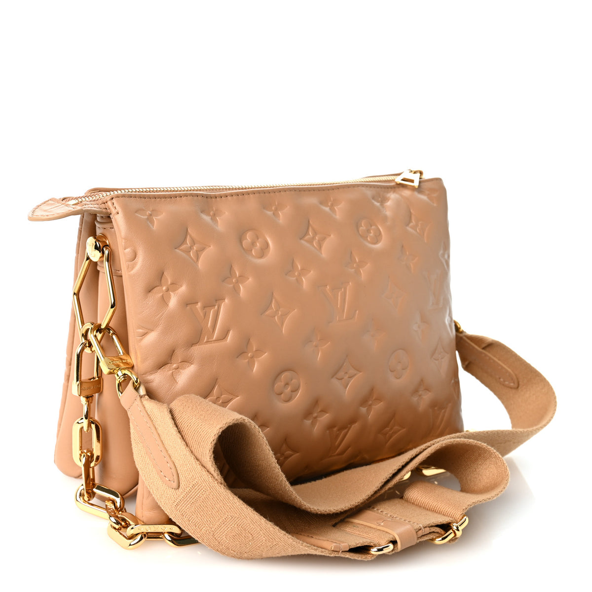 Louis Vuitton Lambskin Embossed Monogram Coussin MM Taupe 3 of 10