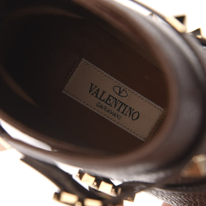 Valentino Garavani Pebbled Calfskin Rockstud Double Buckle 70mm Block Heel Ankle Boots 36 Light Brown 6 of 9
