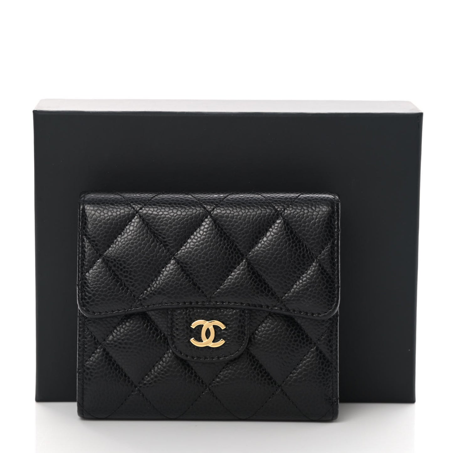 Caviar Quilted Compact Flap Wallet Black