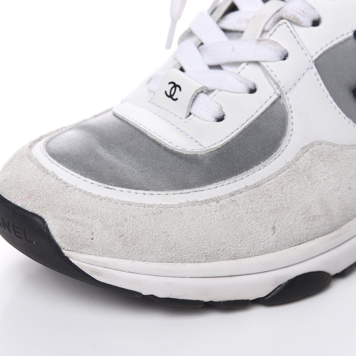 Suede Calfskin Womens CC Sneakers 37 White Silver Blue