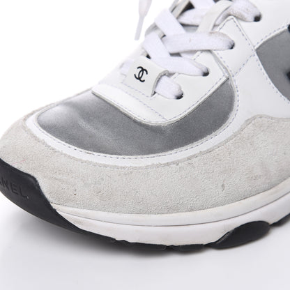 Chanel Suede Calfskin Womens CC Sneakers 37 White Silver Blue 10 of 12