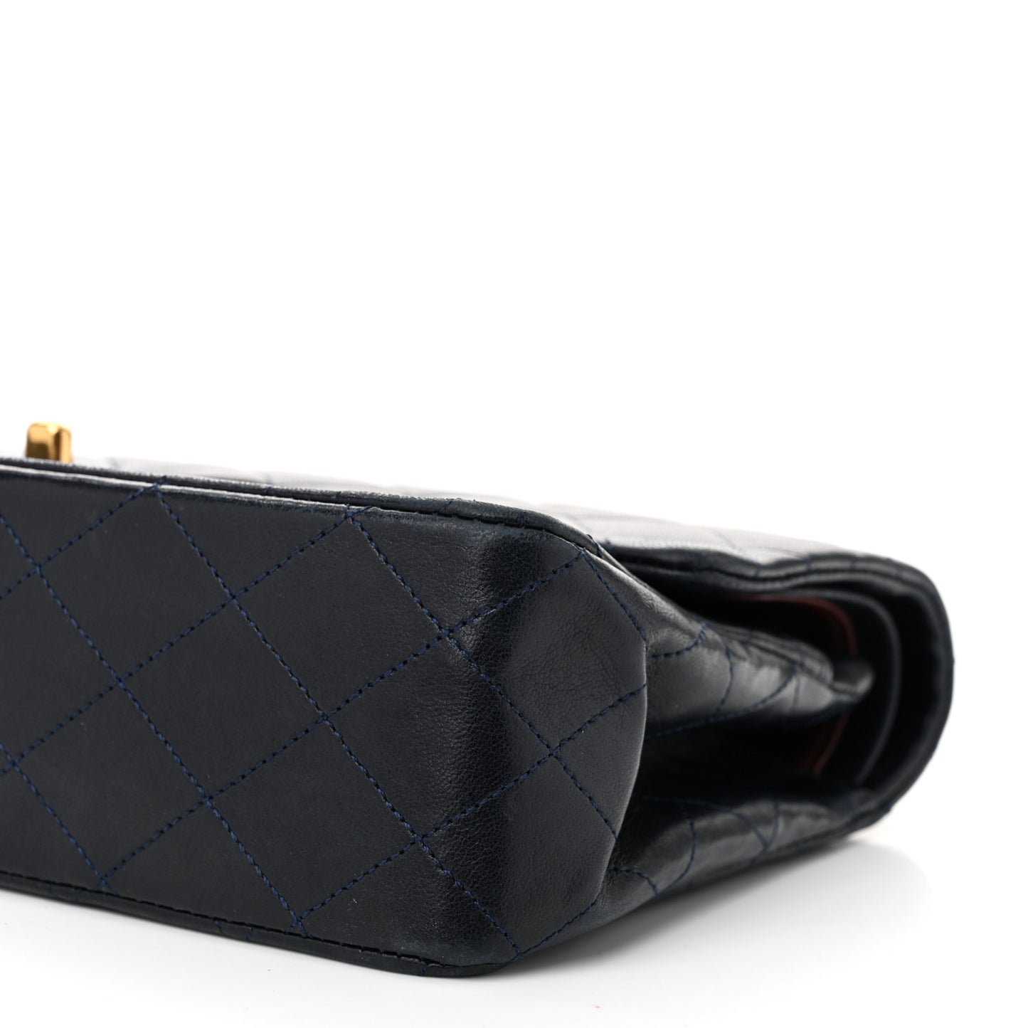 Lambskin Quilted Medium Double Flap Navy