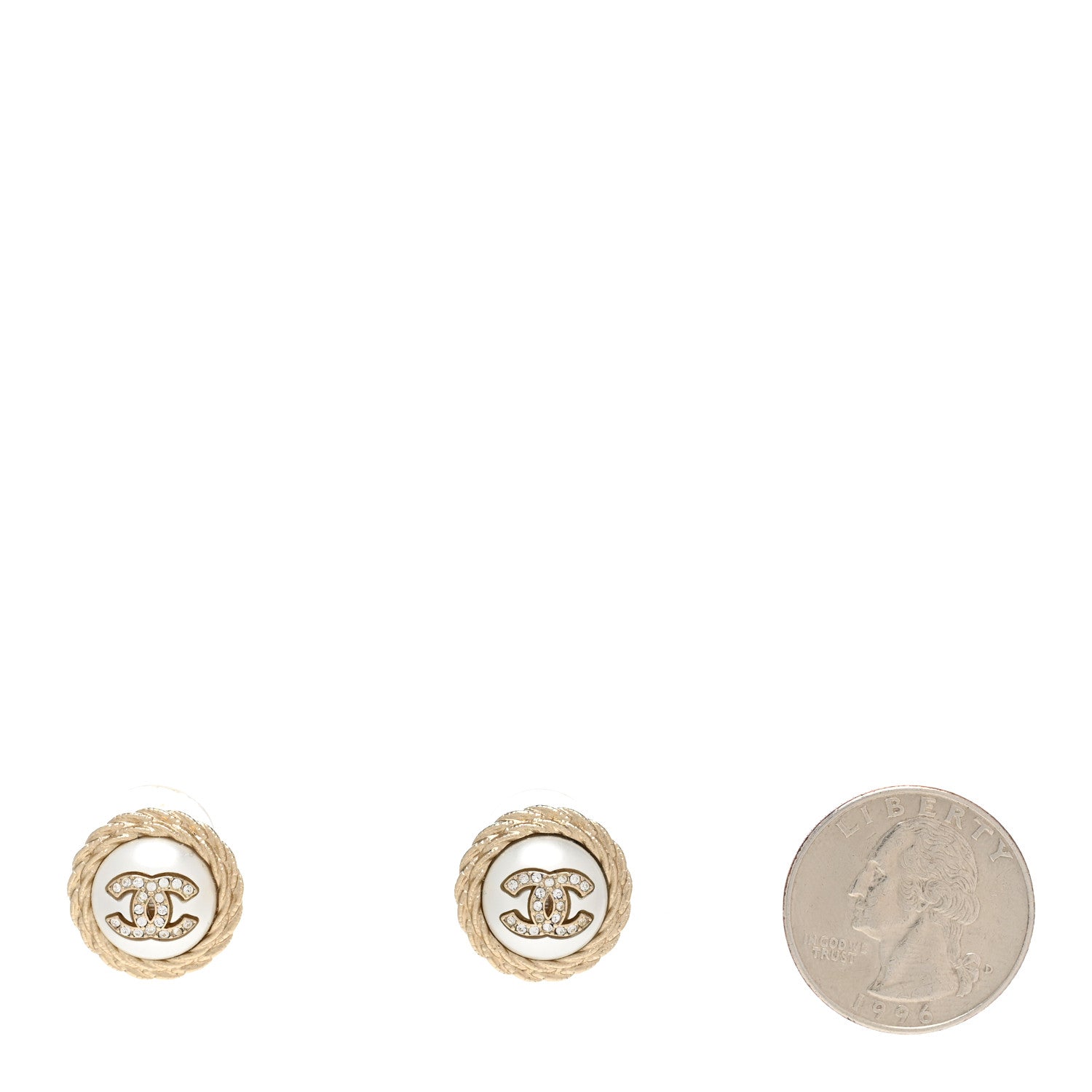 Chanel Pearl Crystal CC Round Earrings Light Gold 2 of 5