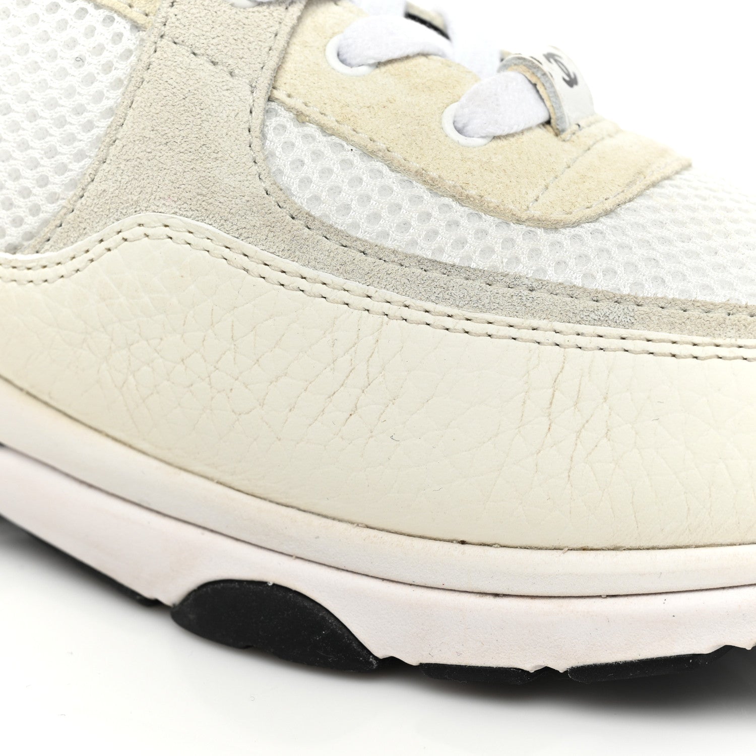 Chanel Mesh Suede Calfskin Grained Calfskin Mens CC Sneakers 43 White Black 12 of 15