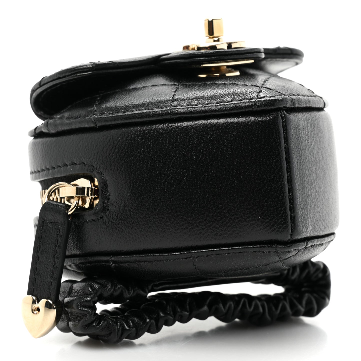 Lambskin Quilted CC In Love Heart Zipped Arm Coin Purse Black
