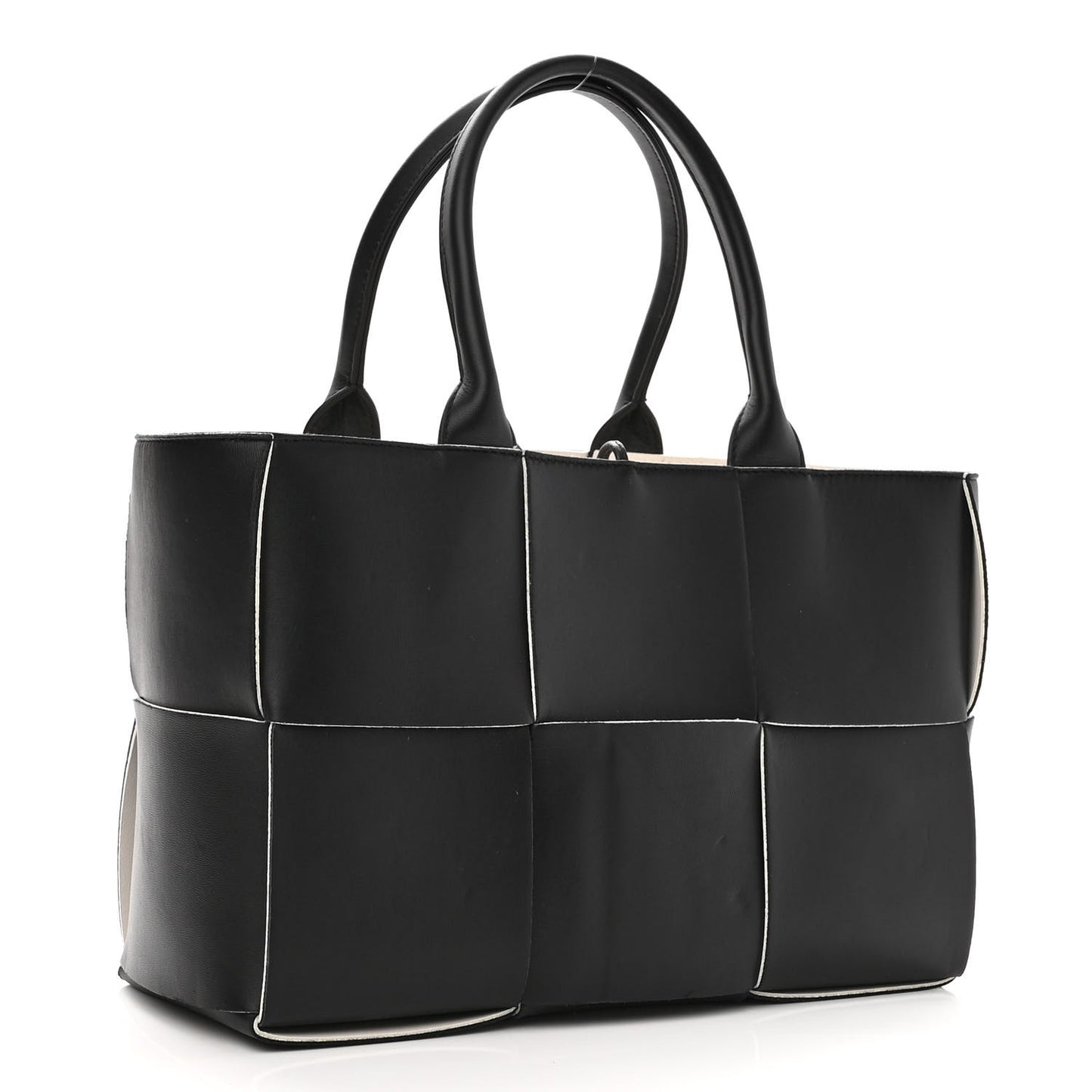 Nappa Maxi Intrecciato Small Arco Tote Black White