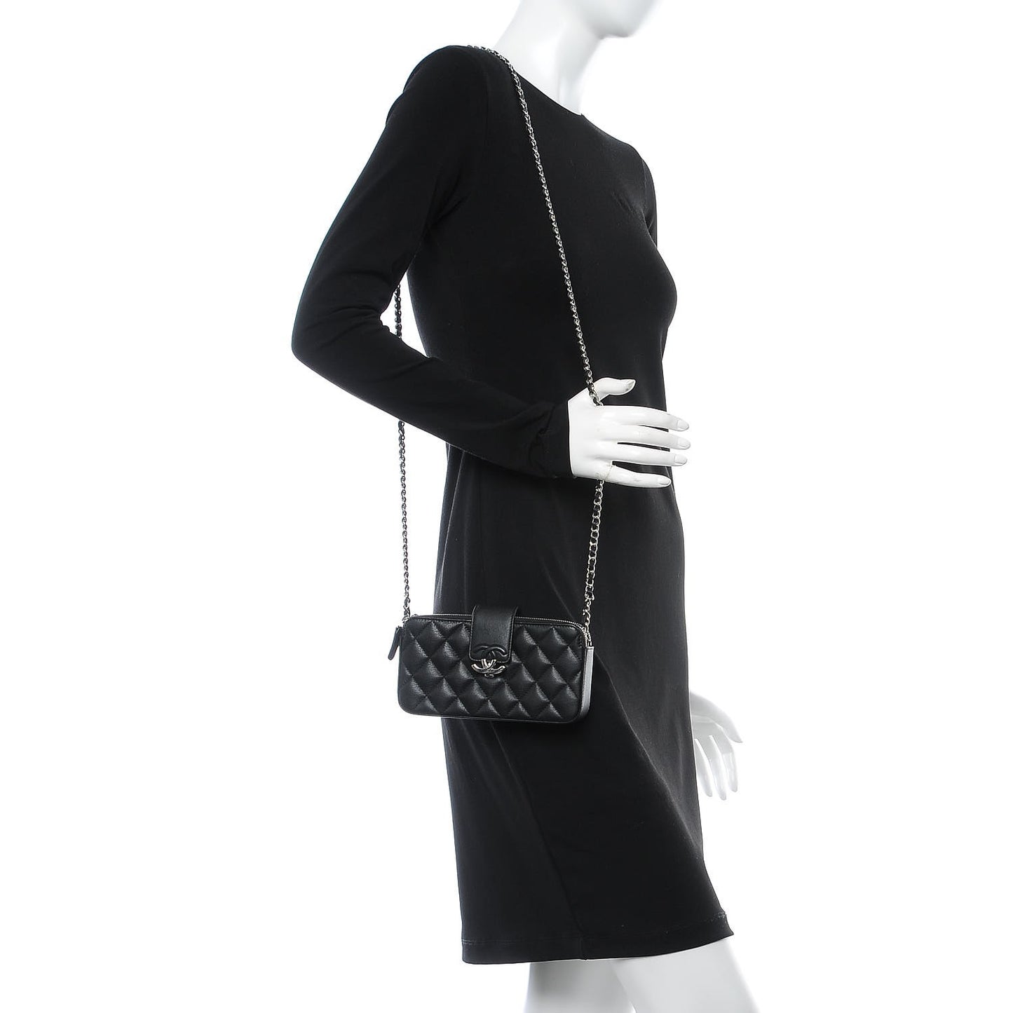 Lambskin Quilted CC Box Clutch With Chain Black