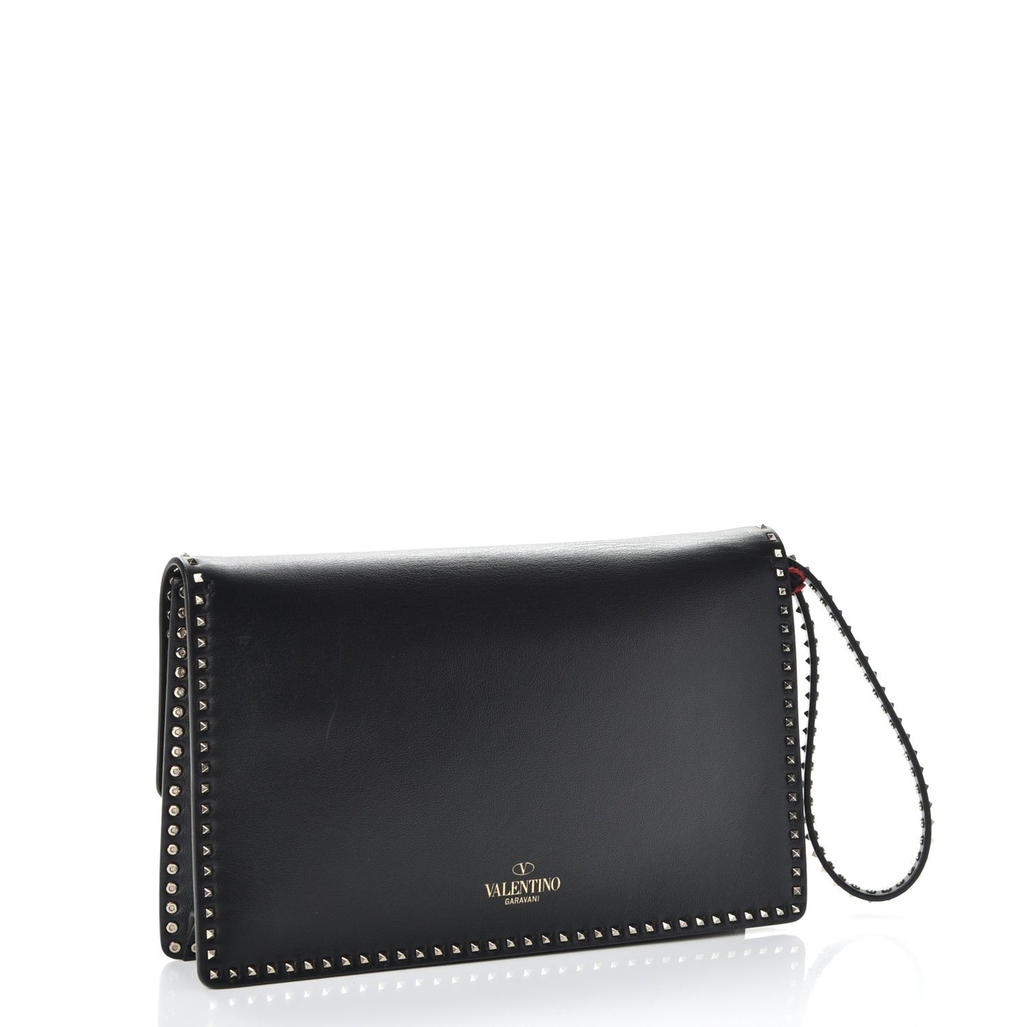 Calfskin Rockstud Turn Lock Flap Clutch Black