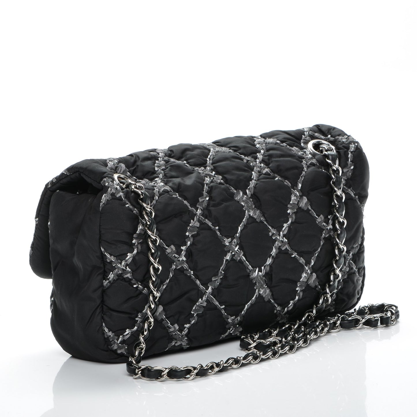 Nylon Quilted Tweed Stitch Medium Bubble Flap Black
