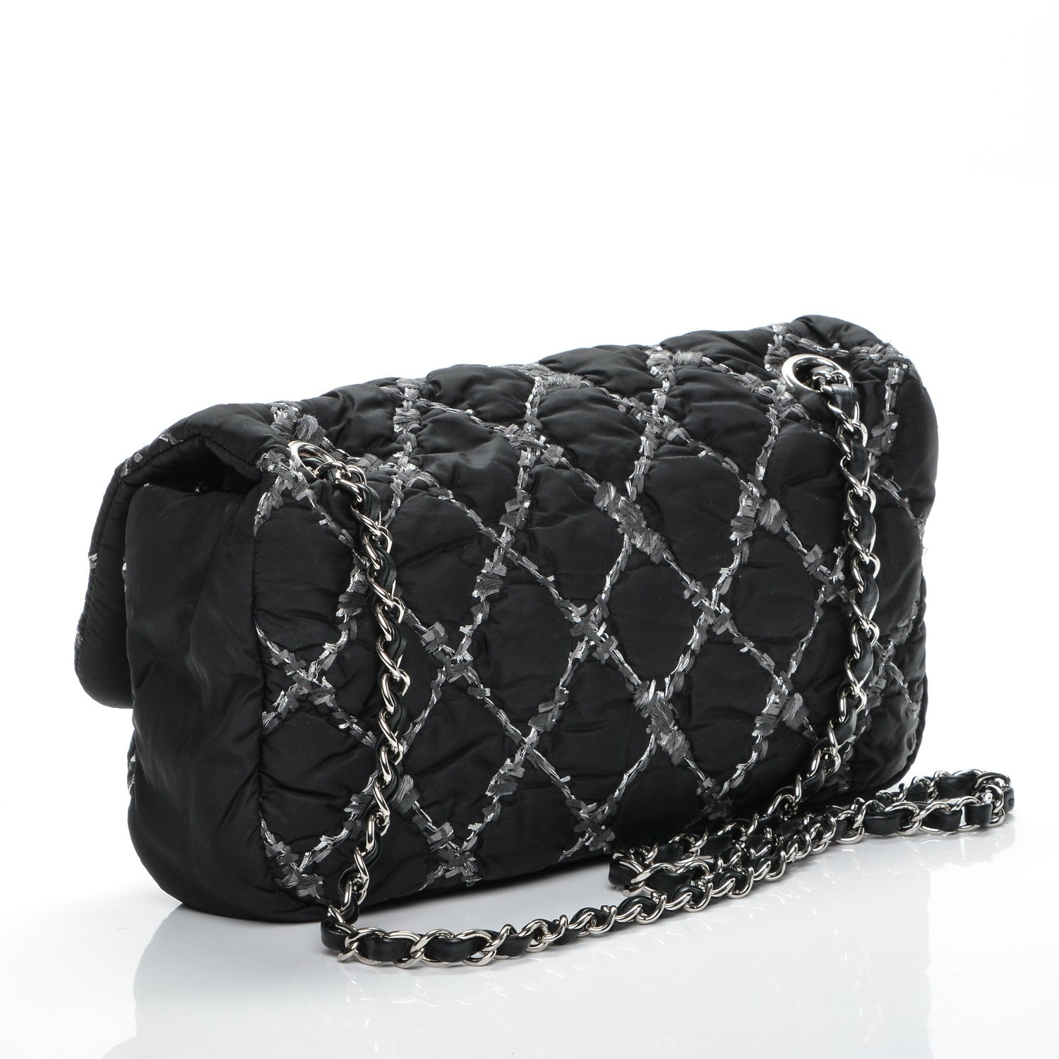 Chanel Nylon Quilted Tweed Stitch Medium Bubble Flap Black 3 of 8