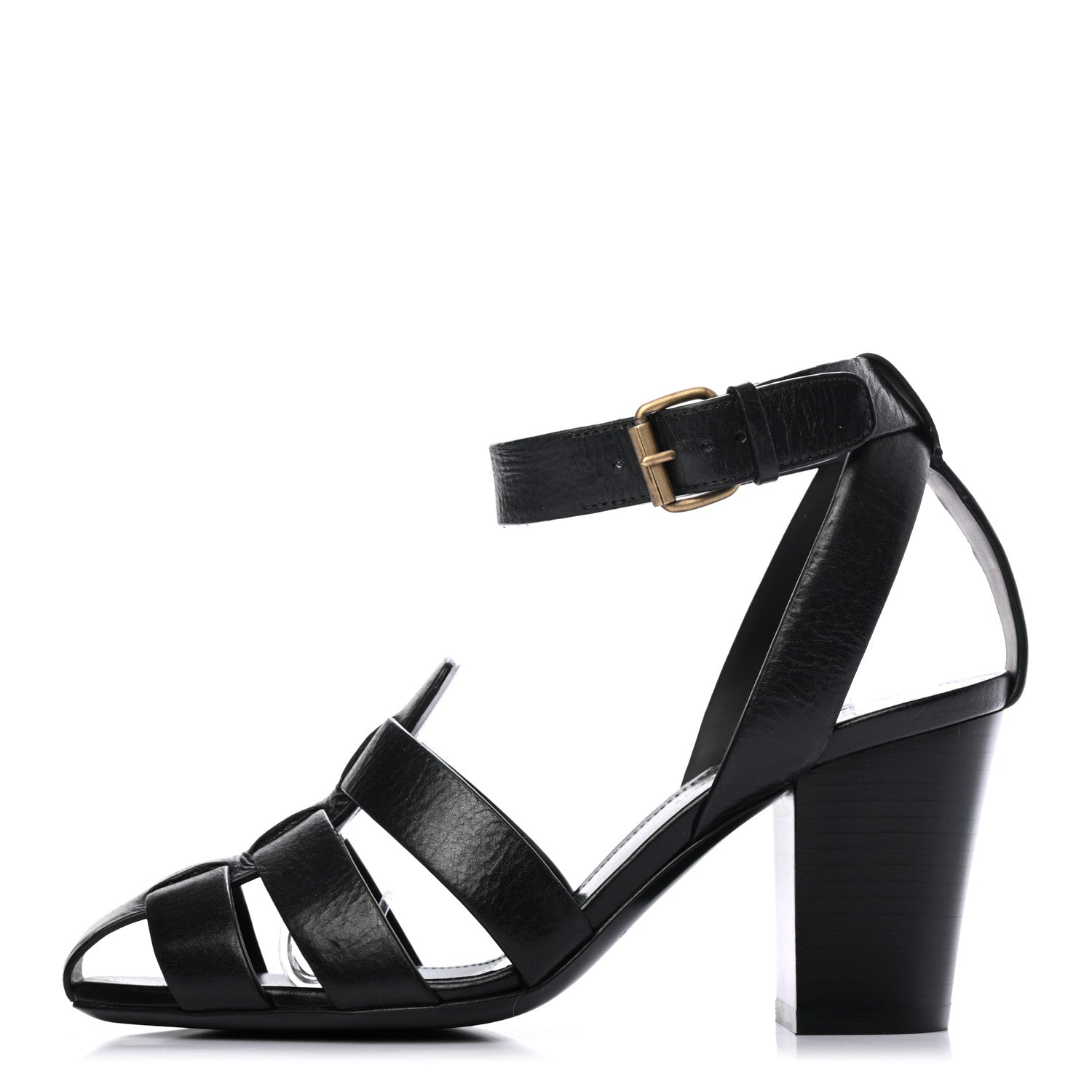 Saint Laurent Calfskin Oak Sandals 36 Black 1 of 8