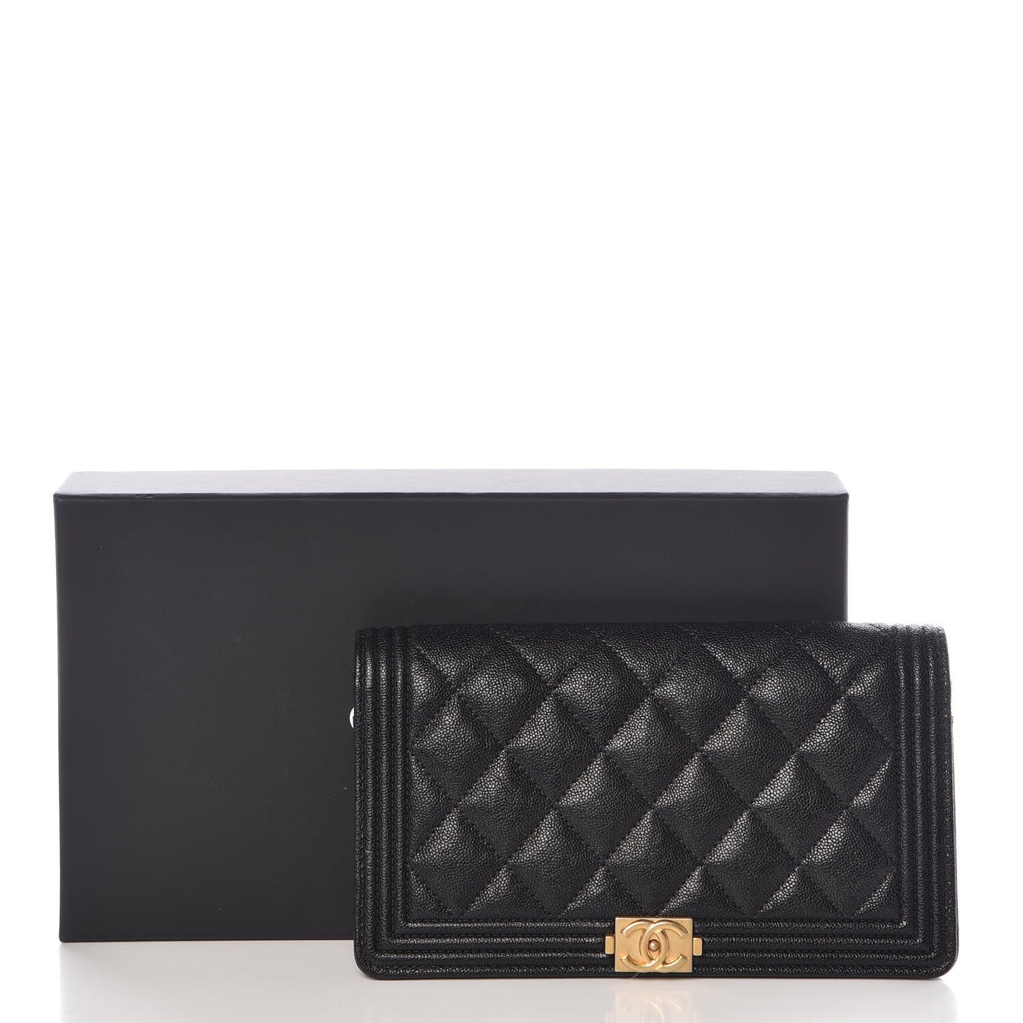 Caviar Quilted Boy Yen Wallet Black
