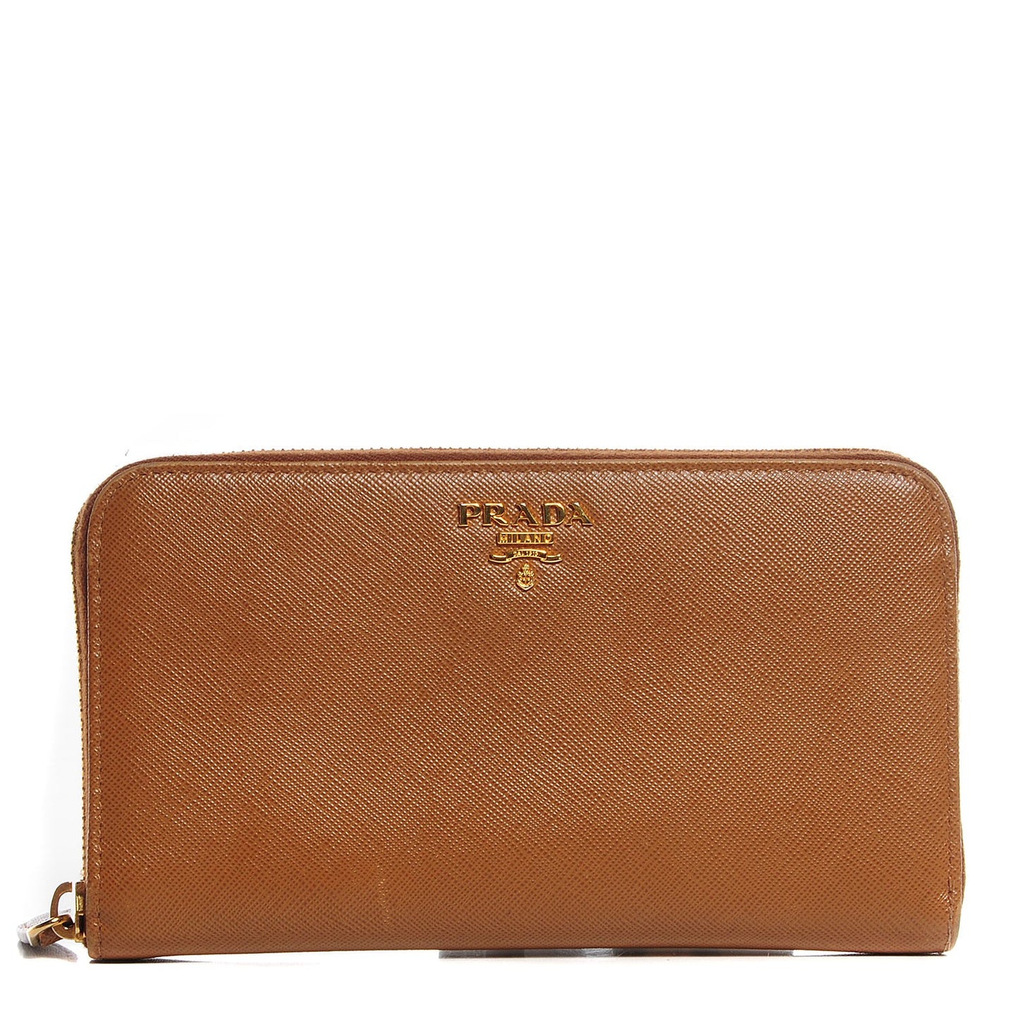 Saffiano Metal Zip Around Wallet Caramel