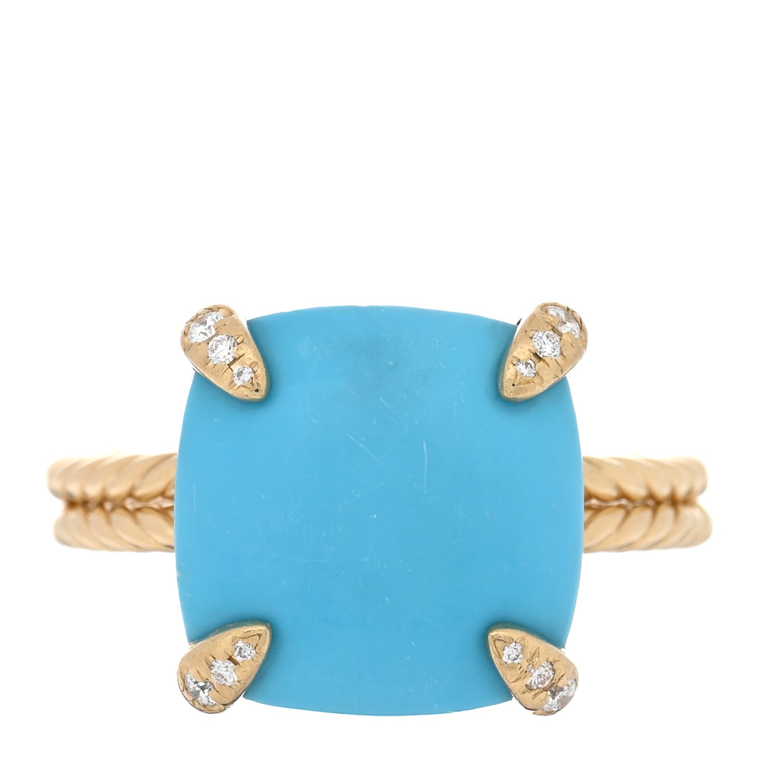 David Yurman 18K Yellow Gold Diamond Turquoise 14mm Chatelaine Ring 63 10.25 1 of 4