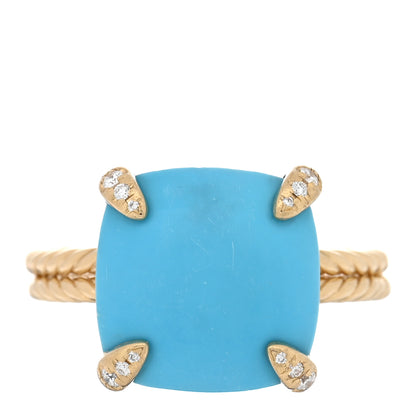 David Yurman 18K Yellow Gold Diamond Turquoise 14mm Chatelaine Ring 63 10.25 1 of 4
