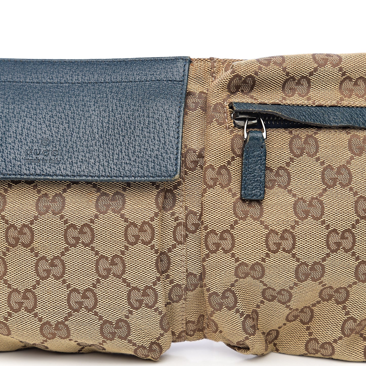 GG Monogram Web Double Pocket Belt Bag Blue