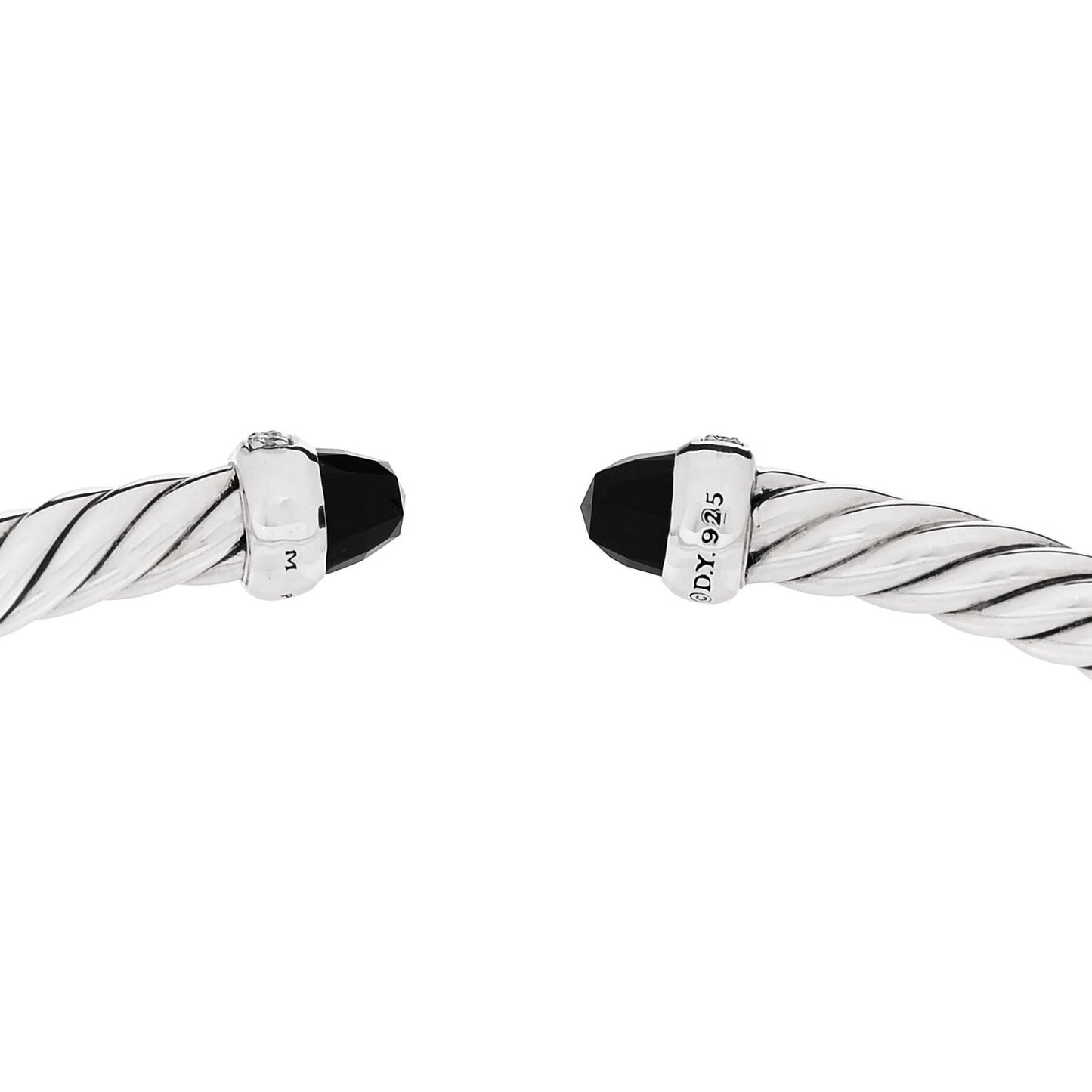 Sterling Silver Diamond Black Onyx 4mm Cable Flex Bracelet