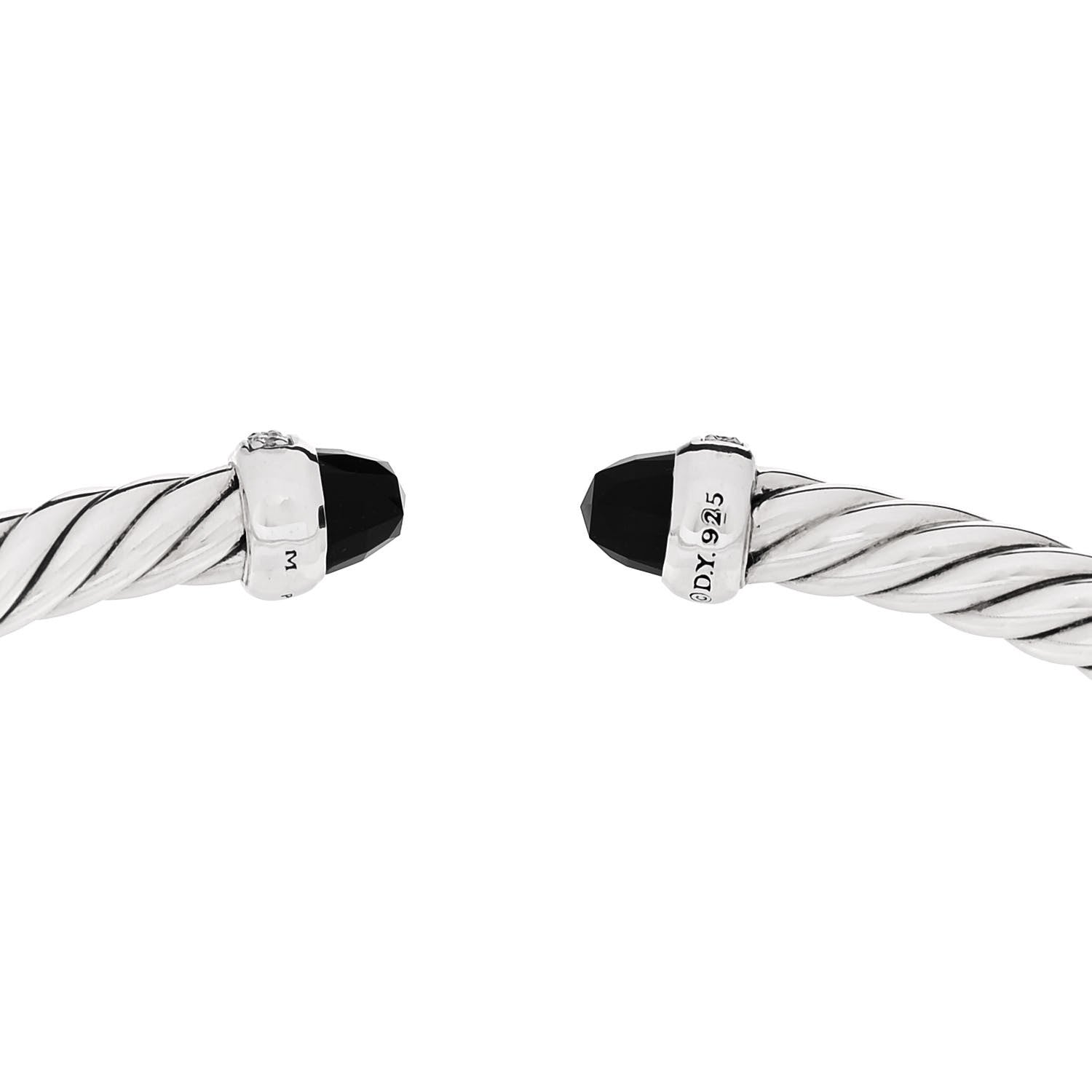 David Yurman Sterling Silver Diamond Black Onyx 4mm Cable Flex Bracelet 3 of 3