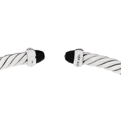 David Yurman Sterling Silver Diamond Black Onyx 4mm Cable Flex Bracelet 3 of 3