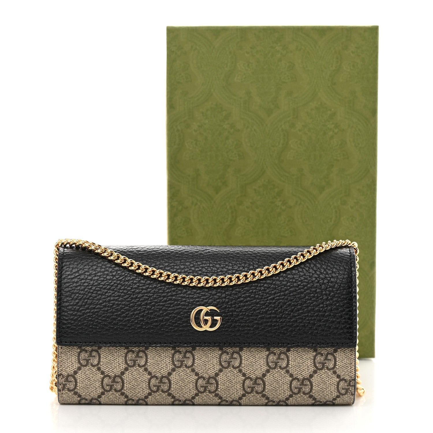 Gucci Dollar Calfskin GG Supreme Monogram Petite GG Marmont Wallet Chain Bag Black Beige Ebony 12 of 12