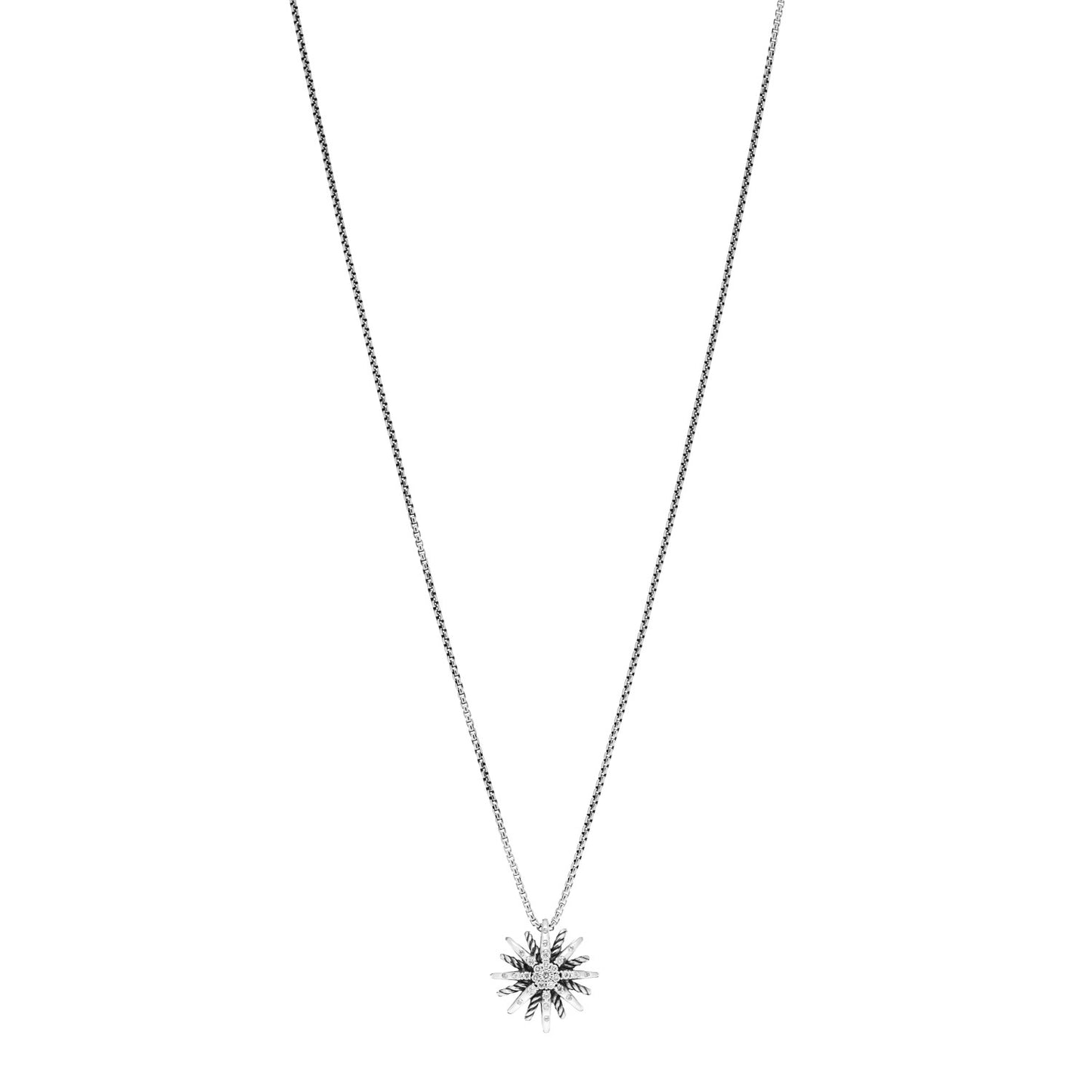 Sterling Silver Diamond 16mm Small Starburst Pendant Necklace