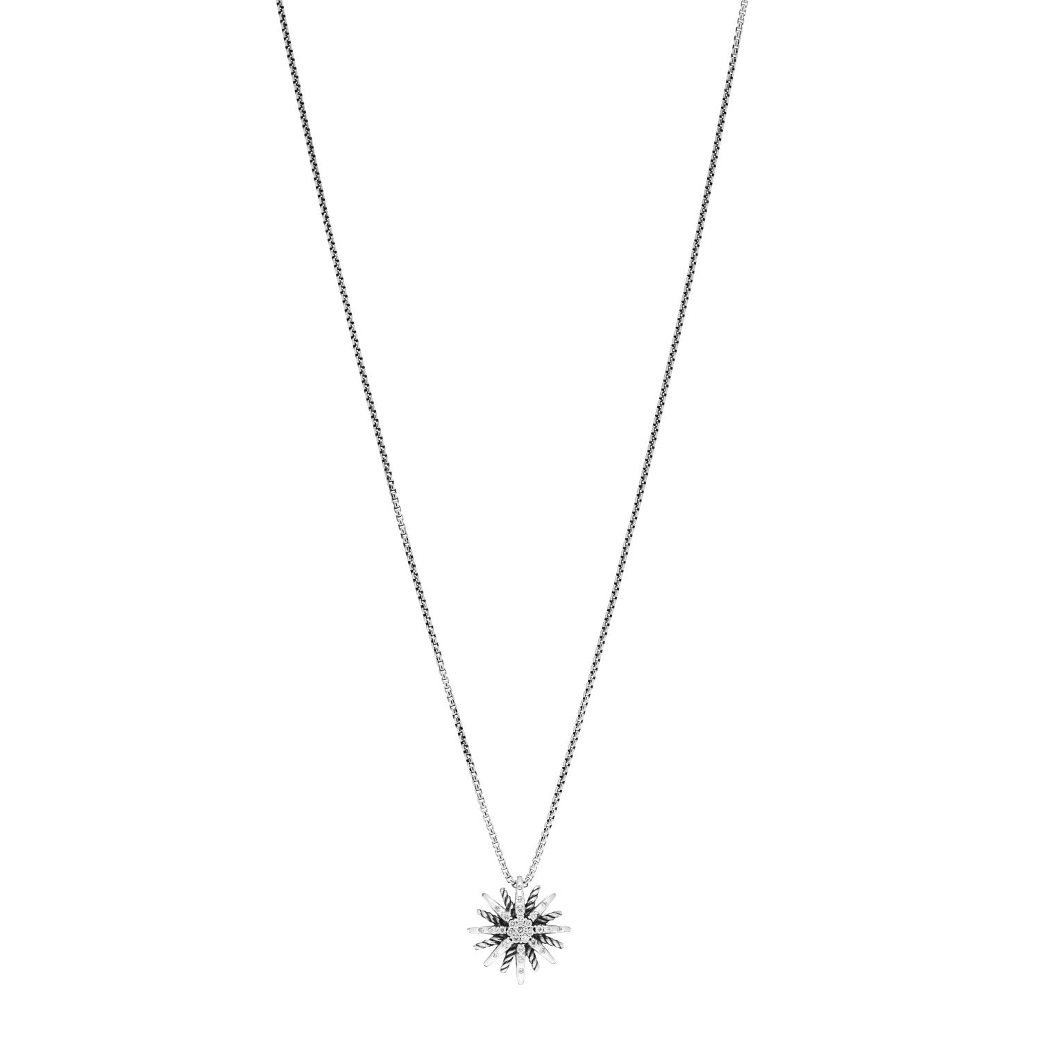 David Yurman Sterling Silver Diamond 16mm Small Starburst Pendant Necklace 1 of 4