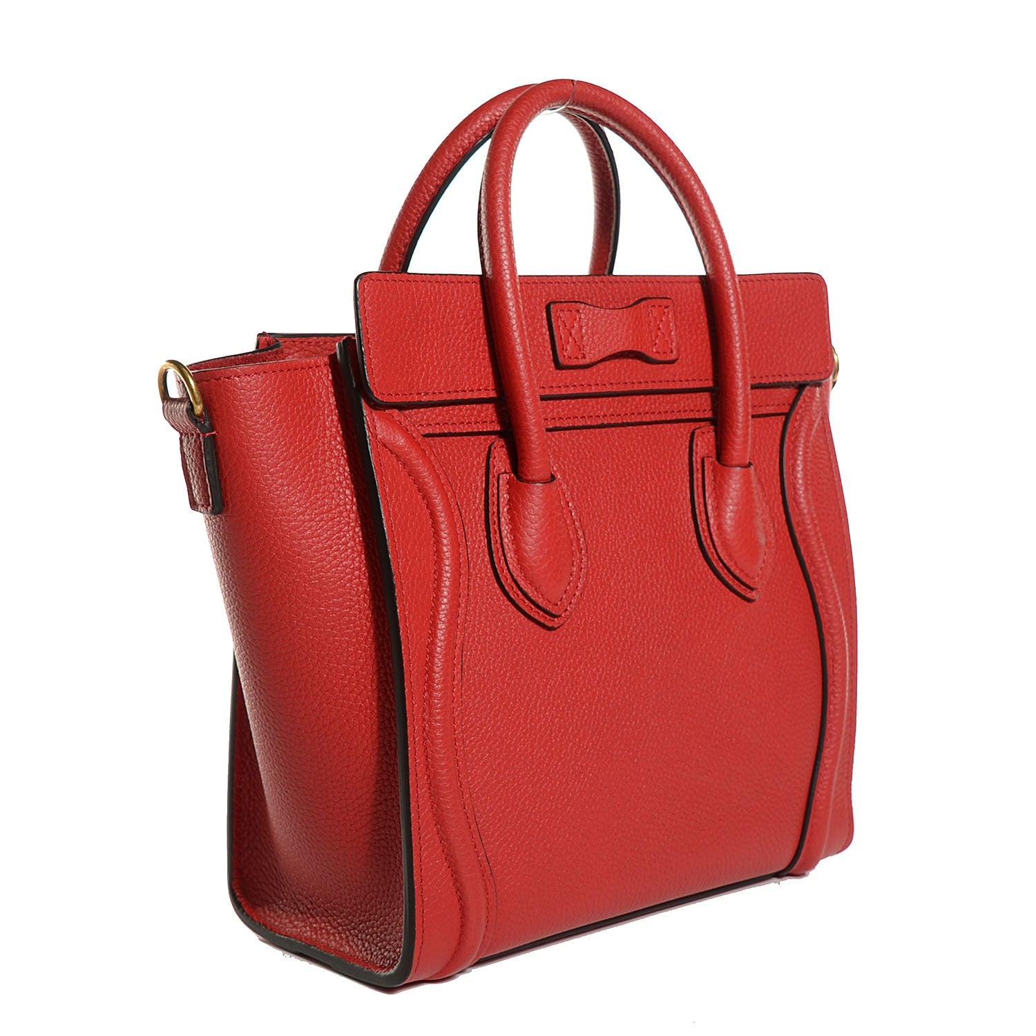 Celine Drummed Calfskin Nano Luggage Coquelicot 3 of 8