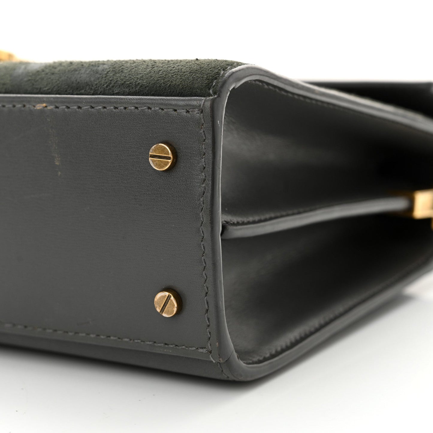 Kid Suede Smooth Calfskin Mini Classic Monogram Cassandra Top Handle Dark Smog