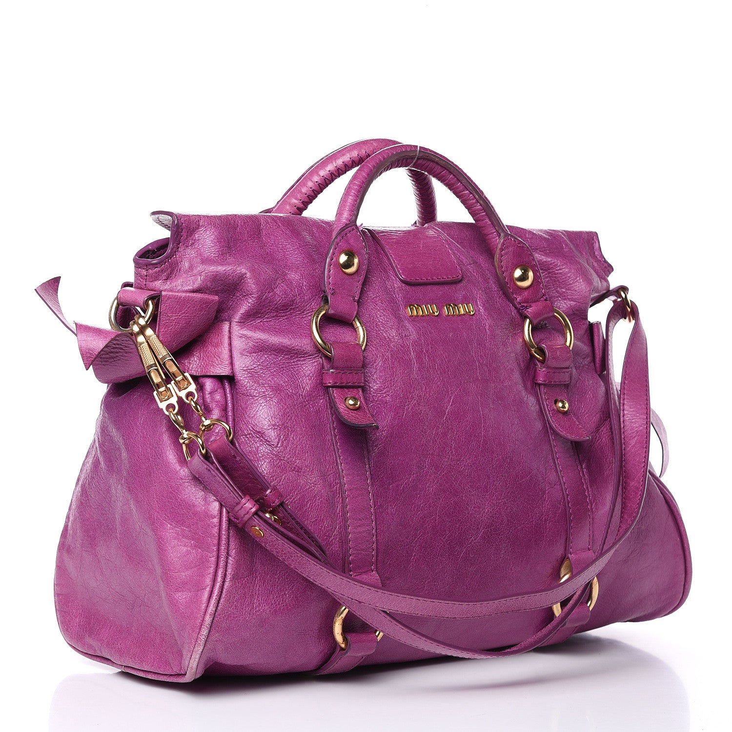 Miu Miu Vitello Lux Medium Bow Bag Fuchsia 5 of 16