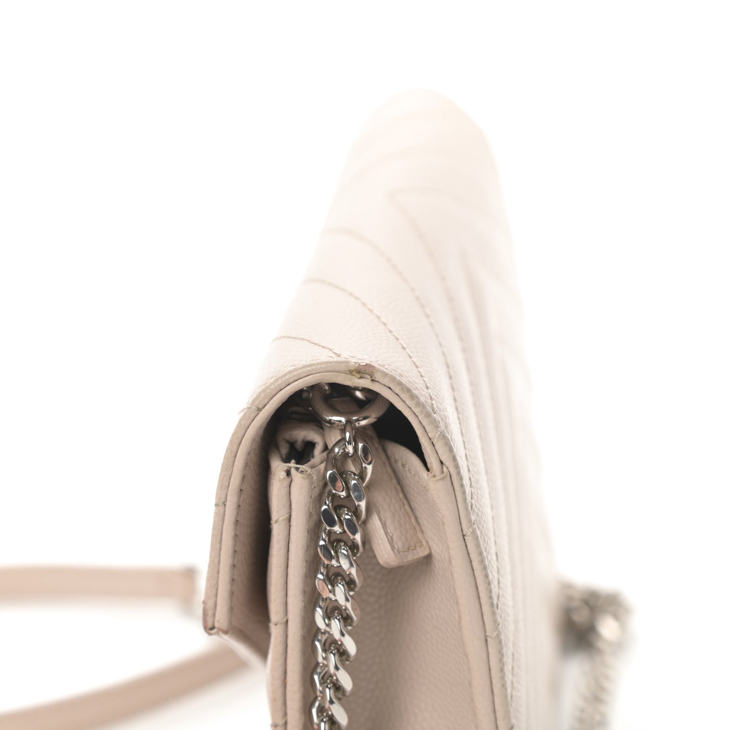 Grain De Poudre Matelasse Chevron Monogram Envelope Chain Wallet Nude Powder