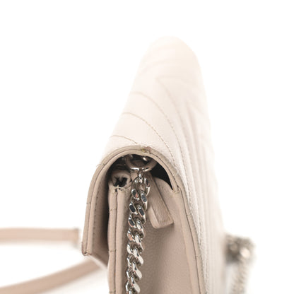 Saint Laurent Grain De Poudre Matelasse Chevron Monogram Envelope Chain Wallet Nude Powder 17 of 17