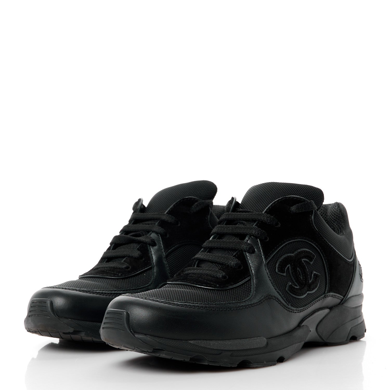 Chanel Toile Suede Calfskin CC Sneakers 38 Black 3 of 10