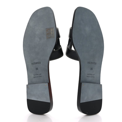 Hermes Box Calfskin Oran Sandals 36 Black 5 of 9
