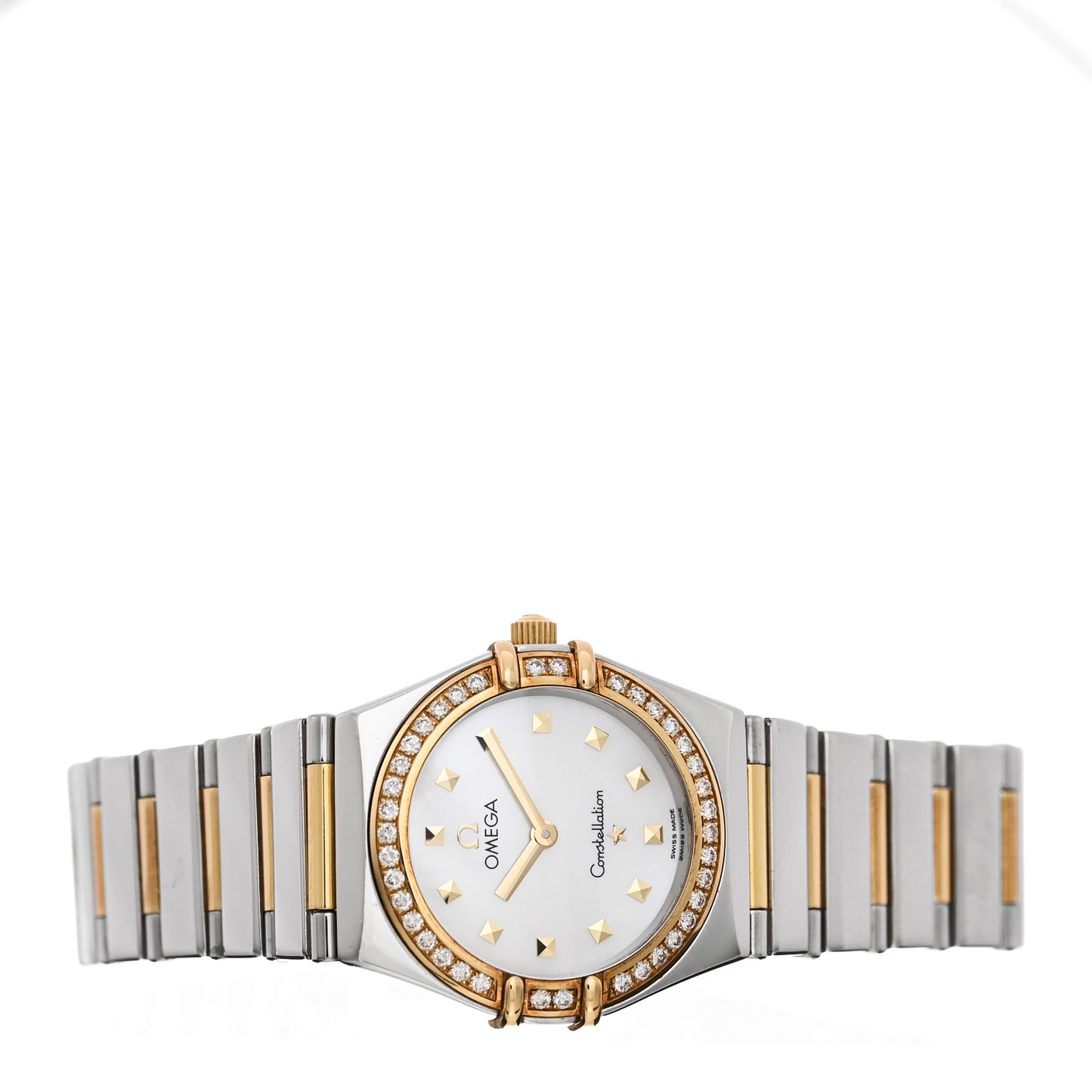 Stainless Steel 18K Yellow Gold Diamond Bezel Mother of Pearl 25.5mm Constellation My Choice Quartz Watch 1376.71.00