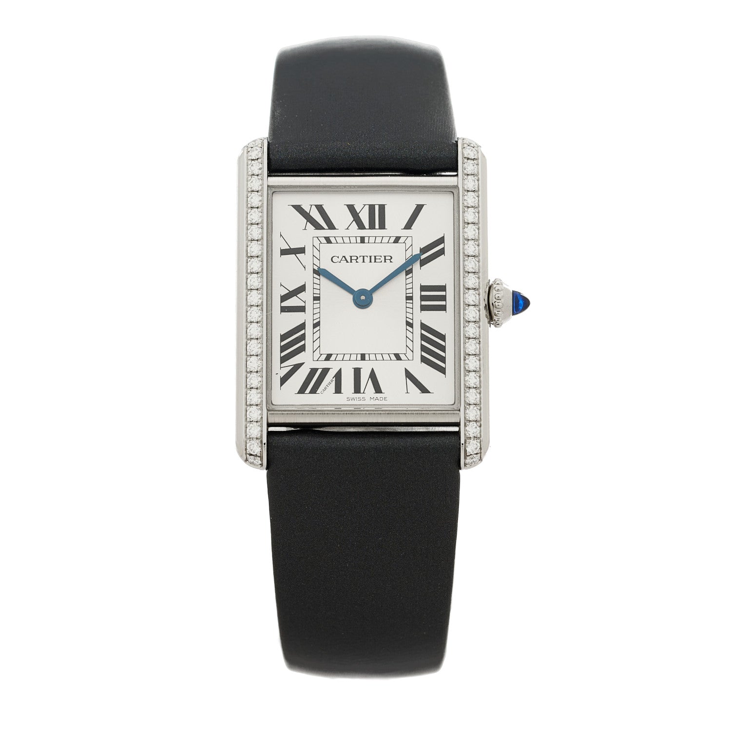 Cartier Stainless Steel Satin Diamond 25mm Must de Cartier Tank Quartz Watch 1 of 5