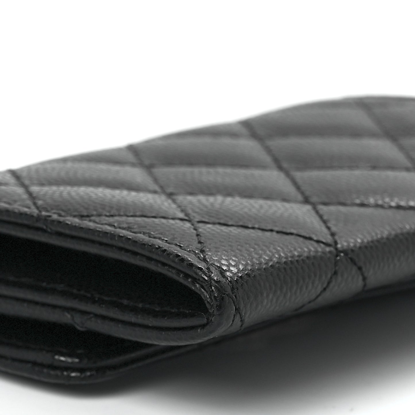 Caviar Quilted Crystal CC Flap Card Holder Black