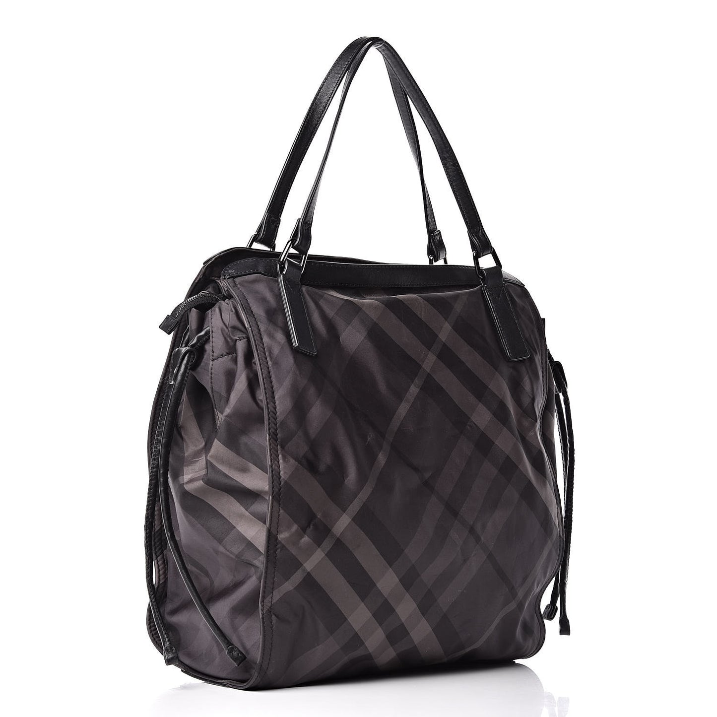 Nylon Check Small Buckleigh Packable Tote Charcoal